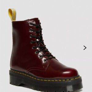 Dr. Martens Red Combat Boots with Thick Rubber Sole